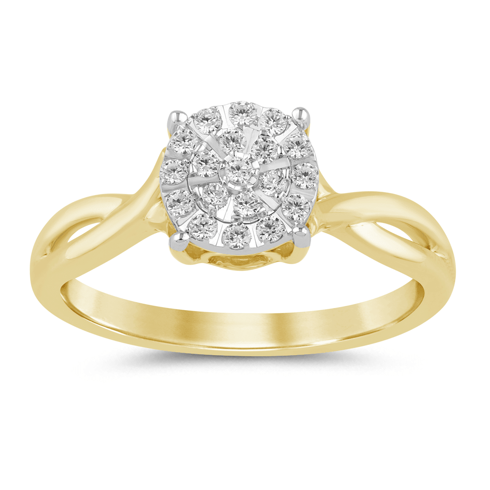 Solitaire Look Crossover Shoulder Ring with 1/5ct of Diamonds in 9ct Yellow Gold Bevilles Jewellers 