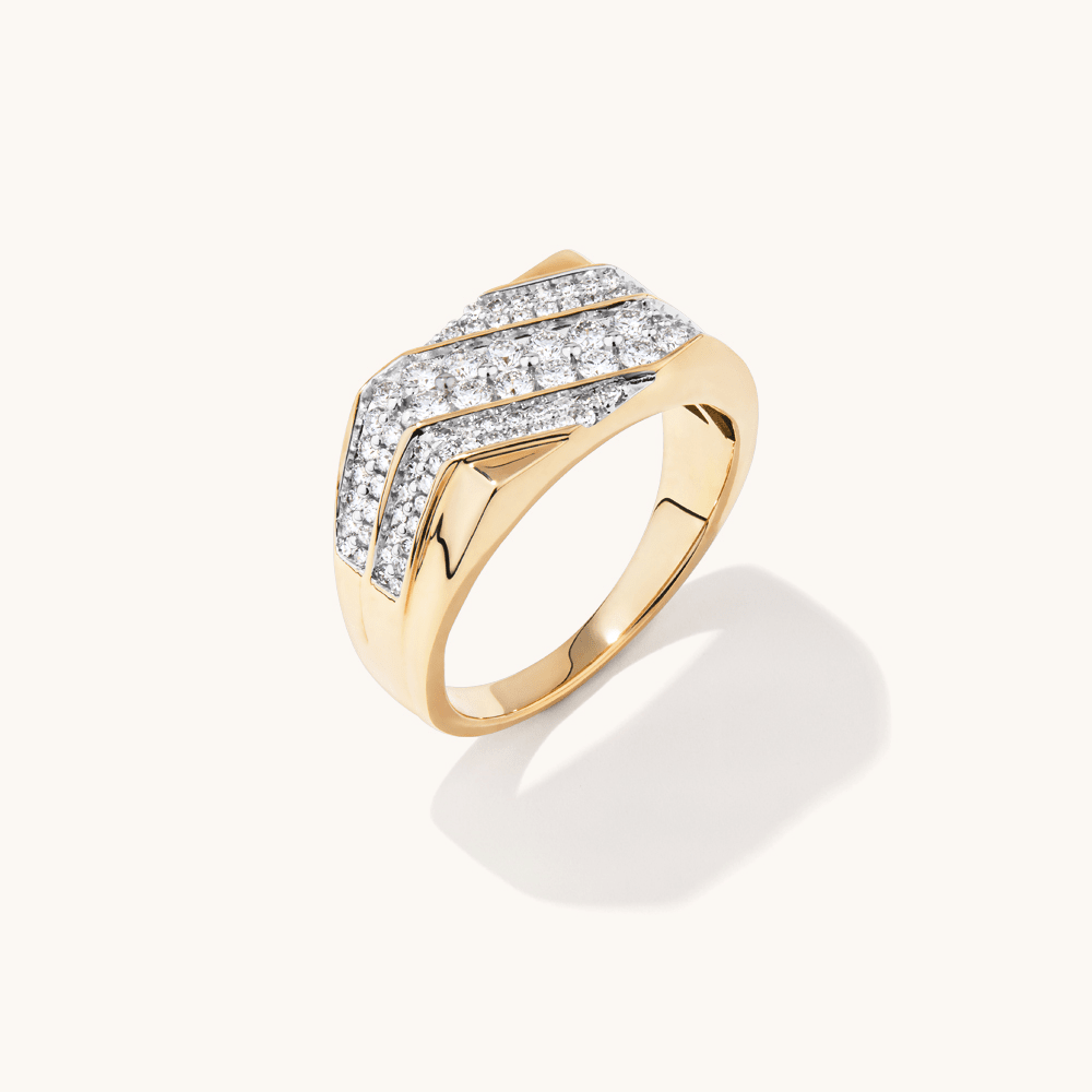 Diagonal Tablet Men's Ring with 1.00tw of Laboratory-Grown Diamonds in 9kt Yellow Gold Rings Bevilles 