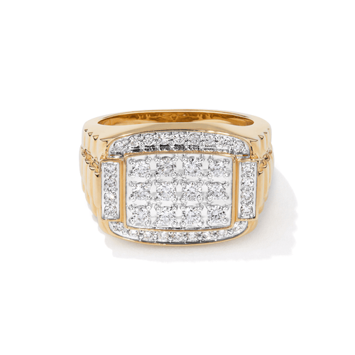 Large Tablet Men's Ring with 1.00tw of Laboratory-Grown Diamonds in 9kt Yellow Gold Rings Bevilles 