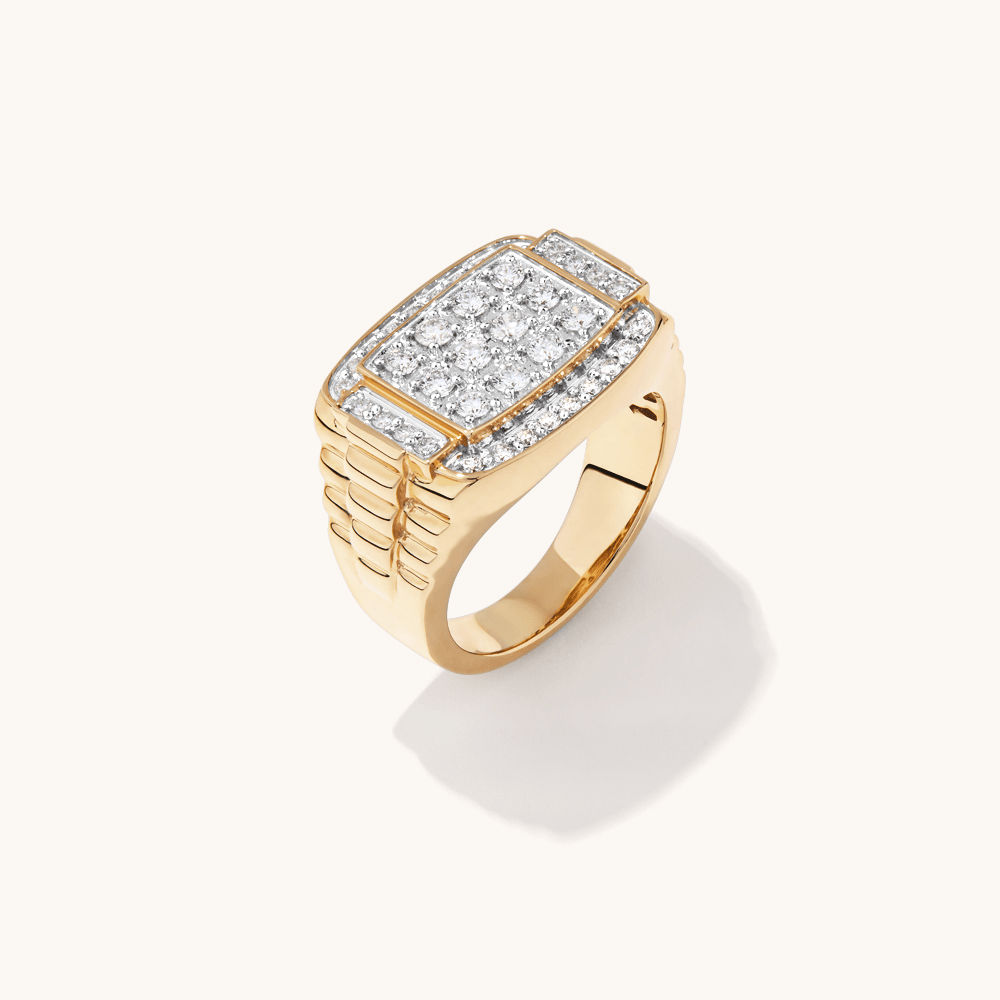 Large Tablet Men's Ring with 1.00tw of Laboratory-Grown Diamonds in 9kt Yellow Gold Rings Bevilles 