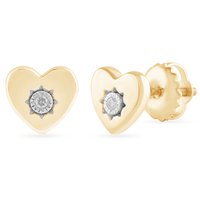 Diamond Set Heart Stud Earrings in 9kt Yellow Gold Earrings Bevilles 