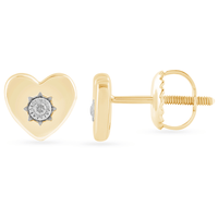 Diamond Set Heart Stud Earrings in 9kt Yellow Gold Earrings Bevilles 