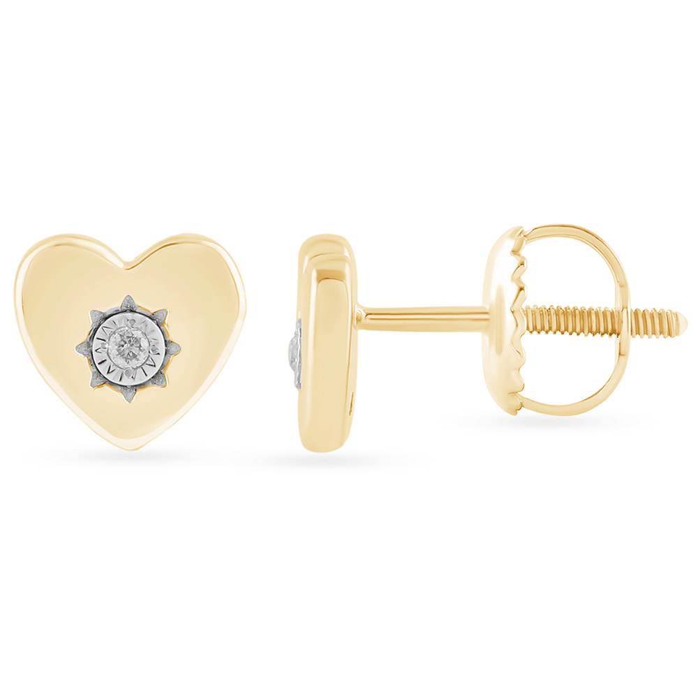 Diamond Set Heart Stud Earrings in 9ct Yellow Gold Bevilles Jewellers 
