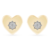 Diamond Set Heart Stud Earrings in 9kt Yellow Gold Earrings Bevilles 