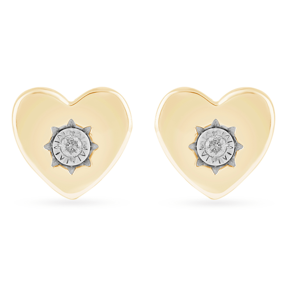 Diamond Set Heart Stud Earrings in 9kt Yellow Gold Earrings Bevilles 