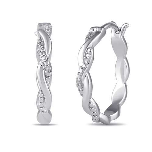 Diamond Set Plait Hoop Earrings in Sterling Silver Bevilles Jewellers 