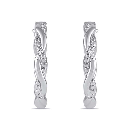 Diamond Set Plait Hoop Earrings in Sterling Silver Earrings Bevilles 
