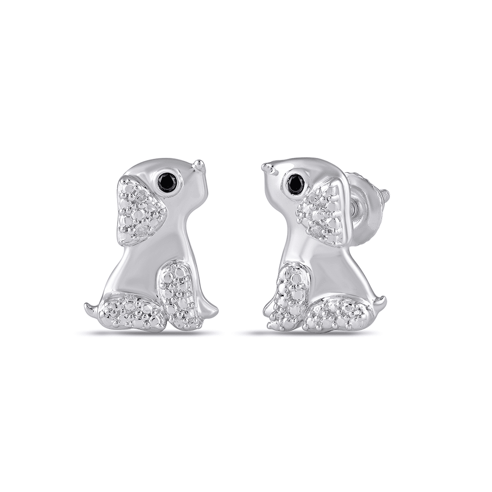 Diamond Set Dog Stud Earrings in Sterling Silver Bevilles Jewellers 