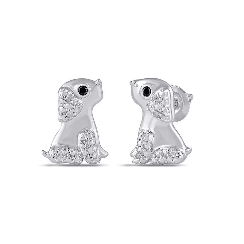 Diamond Set Dog Stud Earrings in Sterling Silver Bevilles Jewellers 