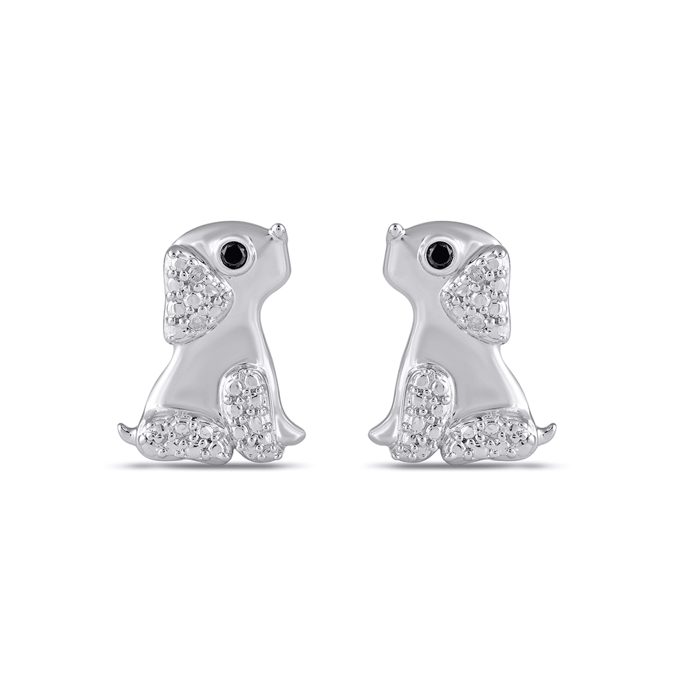 Diamond Set Dog Stud Earrings in Sterling Silver Bevilles Jewellers 