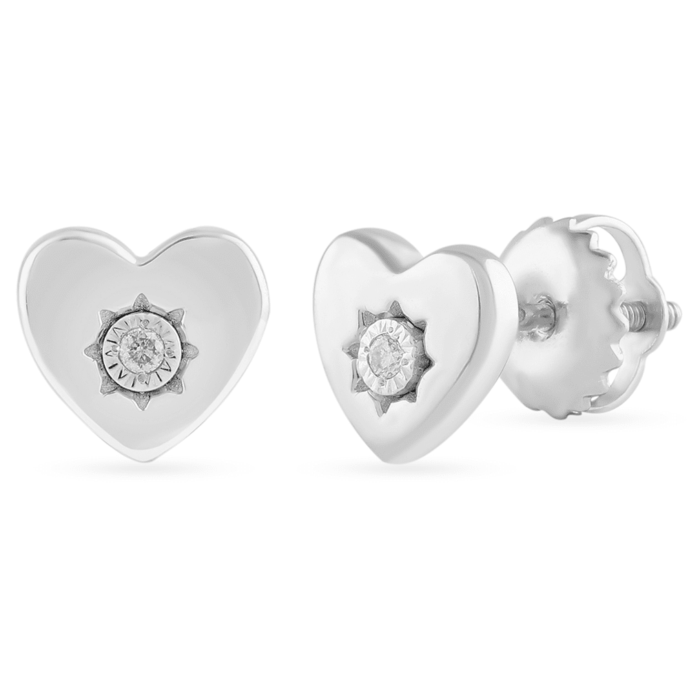 Diamond Set Heart Stud Earrings in Sterling Silver Bevilles Jewellers 