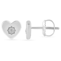 Diamond Set Heart Stud Earrings in Sterling Silver Earrings Bevilles 