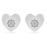 Diamond Set Heart Stud Earrings in Sterling Silver Earrings Bevilles 