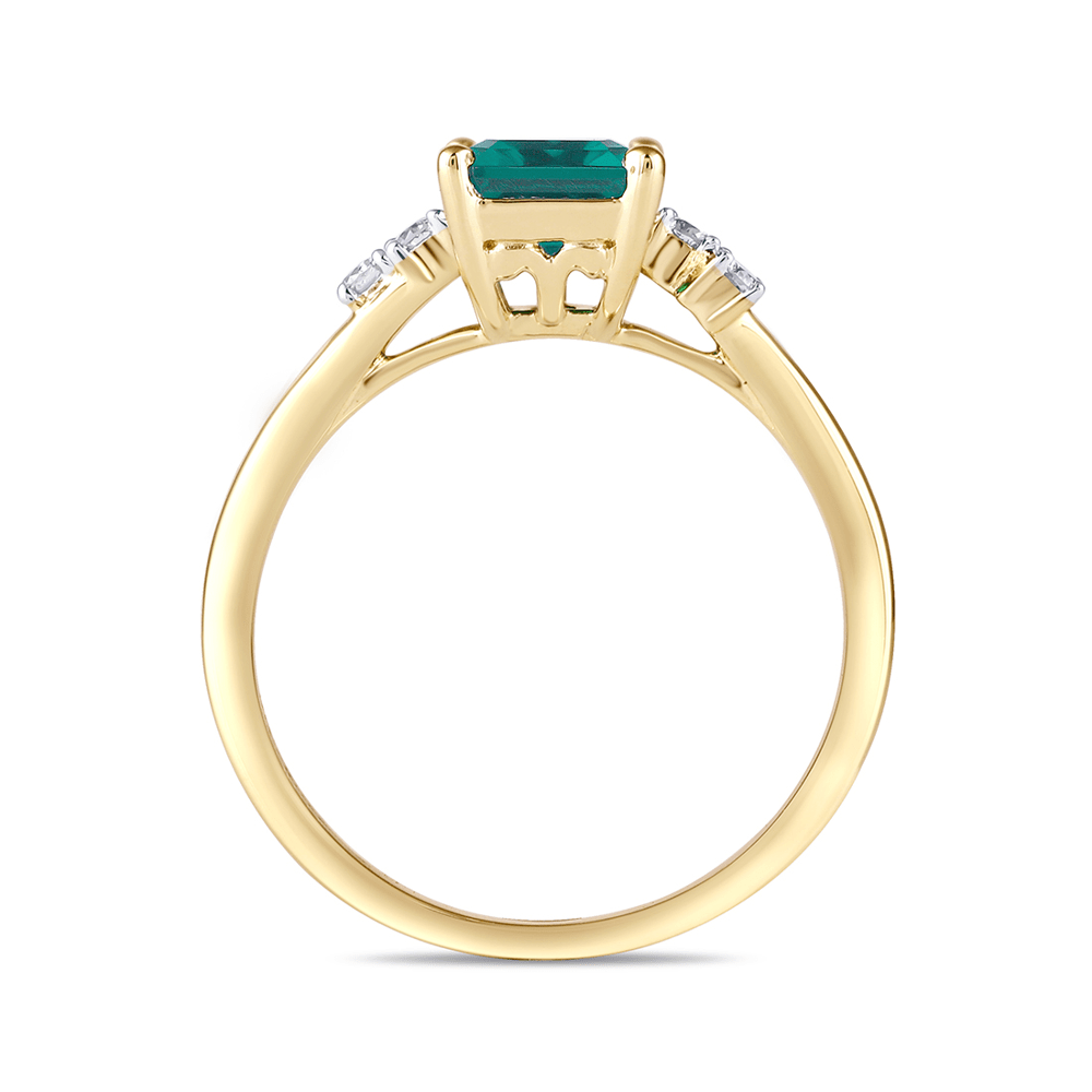 Solitaire Look Created Emerald Ring with 0.05ct in 9ct Yellow Gold Bevilles Jewellers 