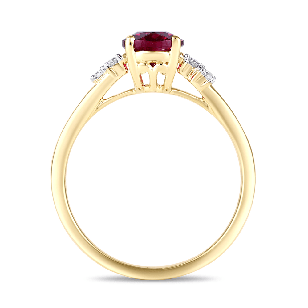 Created Ruby Ring with 0.05ct of Diamonds in 9ct Yellow Gold Bevilles Jewellers 