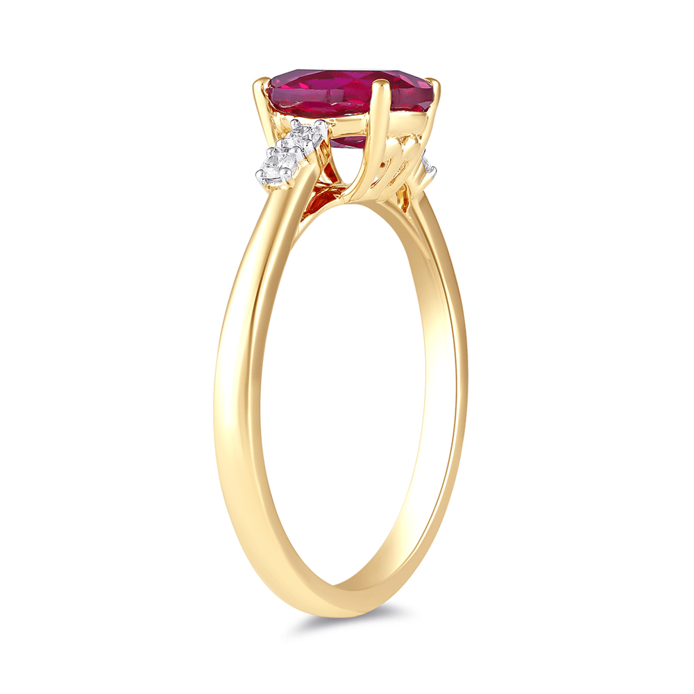 Created Ruby Ring with 0.05ct of Diamonds in 9ct Yellow Gold Bevilles Jewellers 
