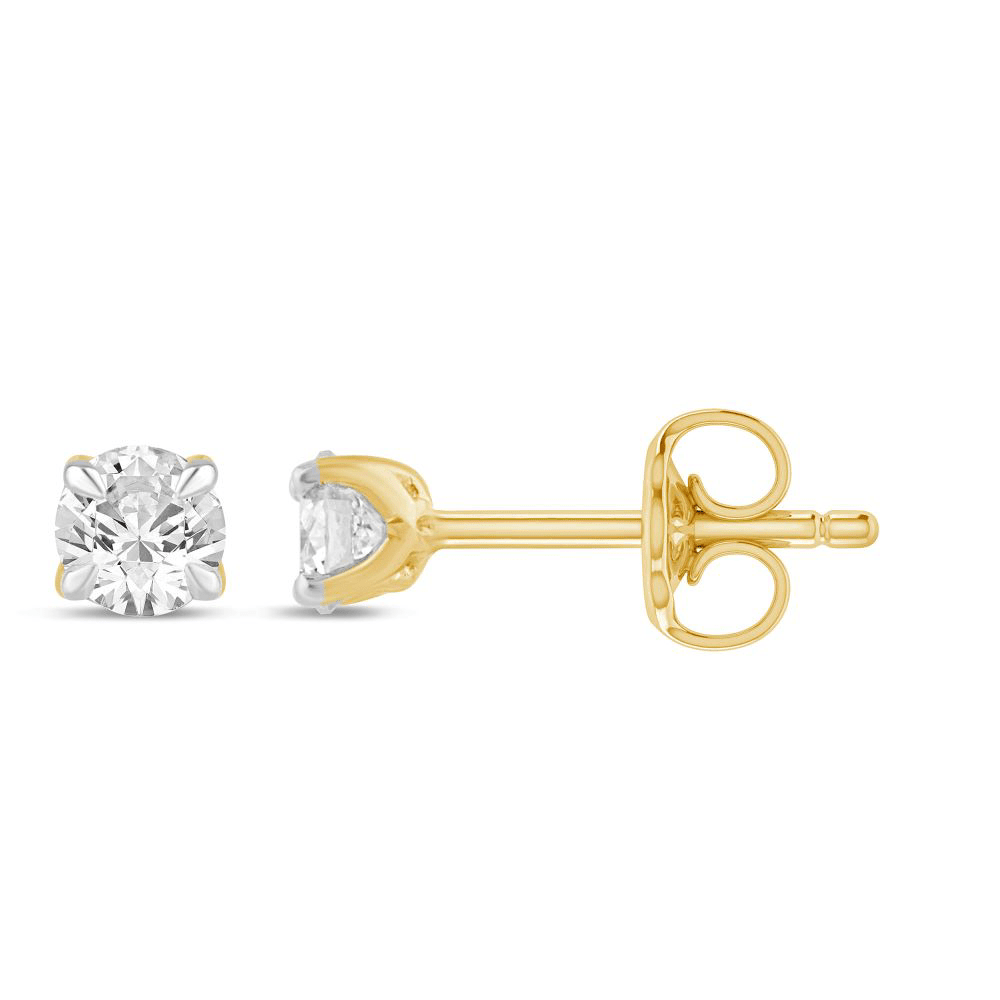 Solitaire Stud Earrings with 0.10tw of Laboratory-Grown Diamonds in 9kt Yellow Gold Earrings Bevilles 
