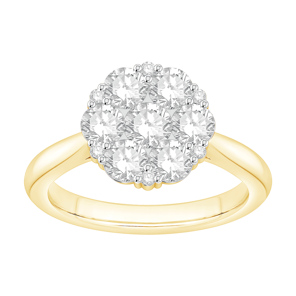 Flower Ring with 1.50ct of Laboratory Grown Diamonds in 9ct Yellow Gold Bevilles Jewellers 