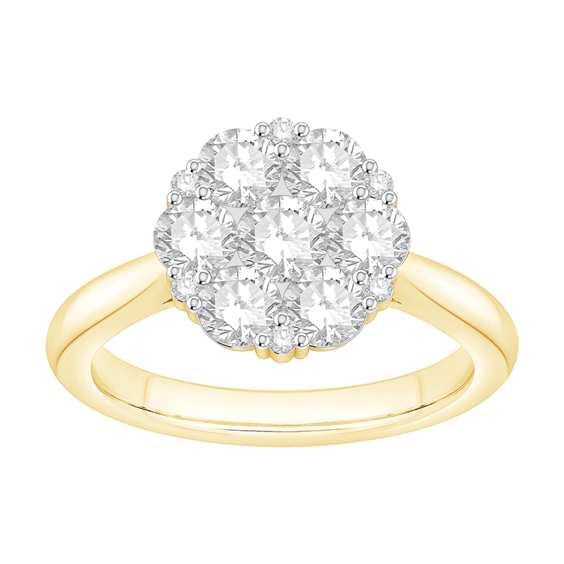 Flower Ring with 1.50ct of Laboratory Grown Diamonds in 9ct Yellow Gold Bevilles Jewellers 