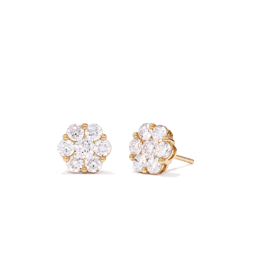 Flower Stud Earrings with 1.50tw of Laboratory-Grown Diamonds in 9kt Yellow Gold Earrings Bevilles 