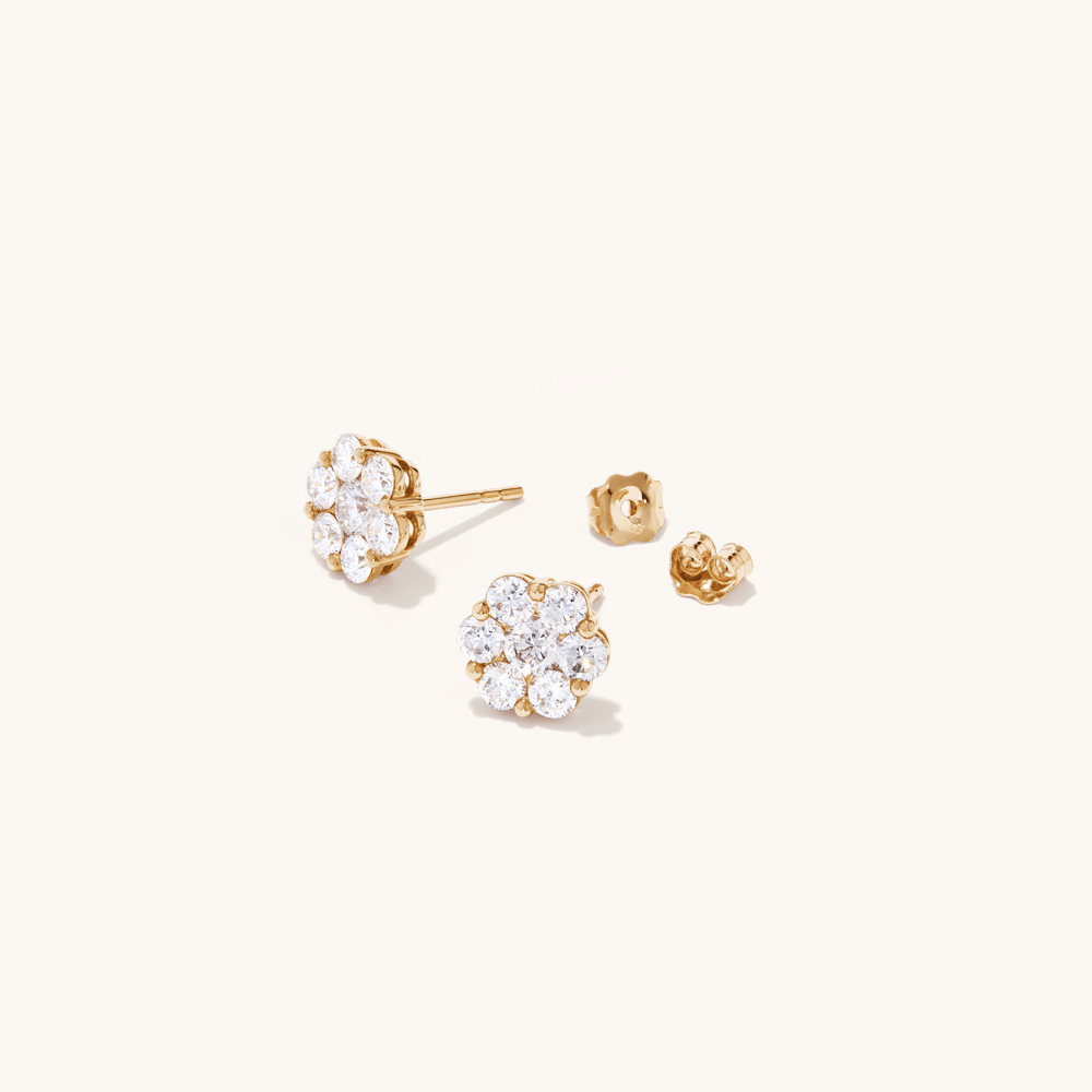 Flower Stud Earrings with 1.50tw of Laboratory-Grown Diamonds in 9kt Yellow Gold Earrings Bevilles 