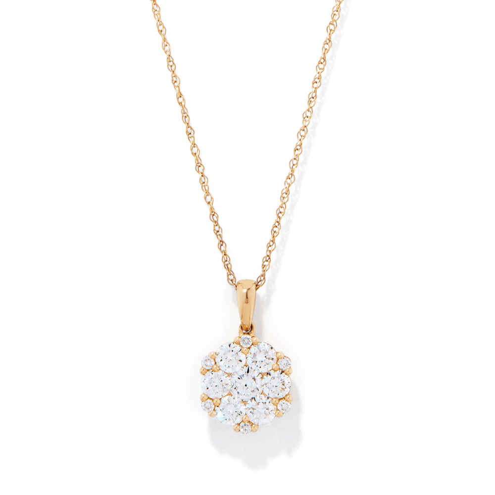 45cm Flower Necklace with 0.75tw of Laboratory-Grown Diamonds in 9kt Yellow Gold Pendants Bevilles 