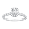 Emerald Cut Halo Ring with 1.10ct of Laboratory Grown Diamonds in 9ct White Gold Bevilles Jewellers 