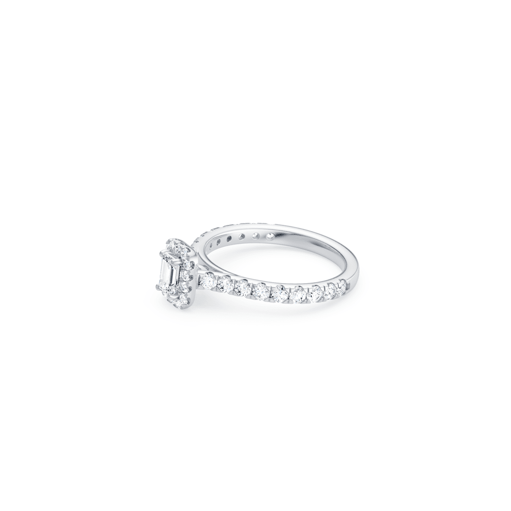 Emerald Cut Halo Ring with 1.10kt of Laboratory Grown Diamonds in 9kt White Gold Rings Bevilles 