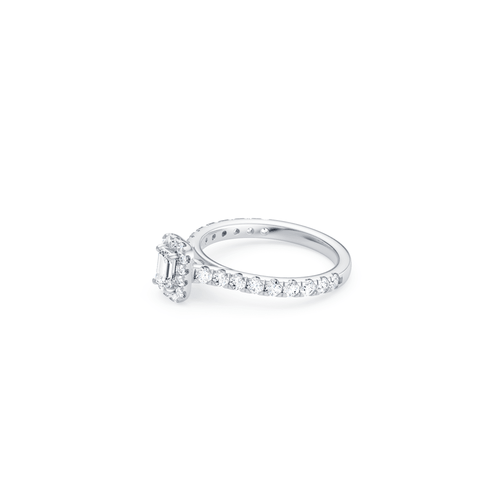 Emerald Cut Halo Ring with 1.10kt of Laboratory Grown Diamonds in 9kt White Gold Rings Bevilles 