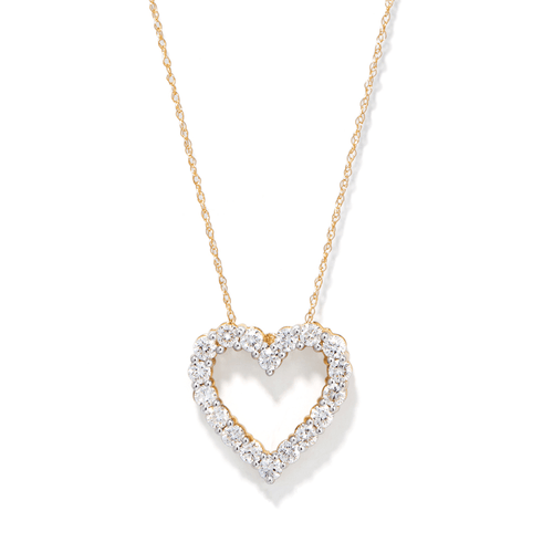 45cm Heart Slider Necklace with 1.00tw of Laboratory-Grown Diamonds in 9kt Yellow Gold Pendants Bevilles 