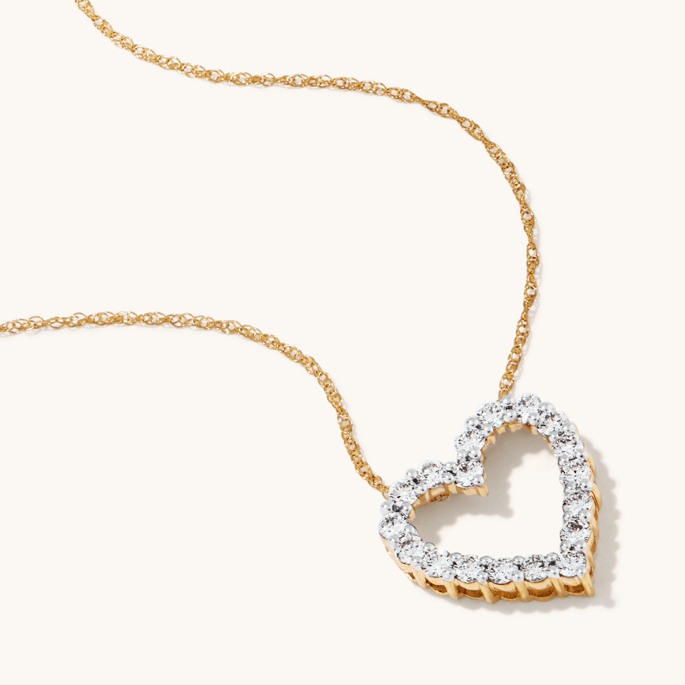 45cm Heart Slider Necklace with 0.50tw of Laboratory-Grown Diamonds in 9kt Yellow Gold Pendants Bevilles 