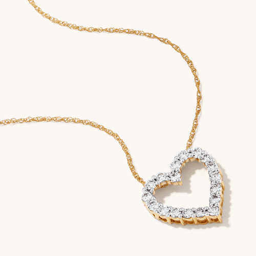 45cm Heart Slider Necklace with 0.50tw of Laboratory-Grown Diamonds in 9kt Yellow Gold Pendants Bevilles 