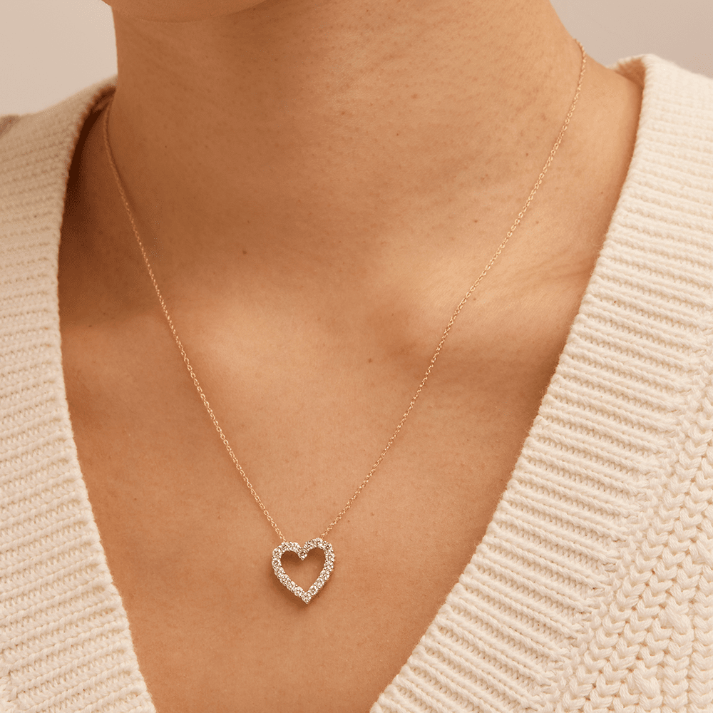 45cm Heart Slider Necklace with 0.50tw of Laboratory-Grown Diamonds in 9kt Yellow Gold Pendants Bevilles 