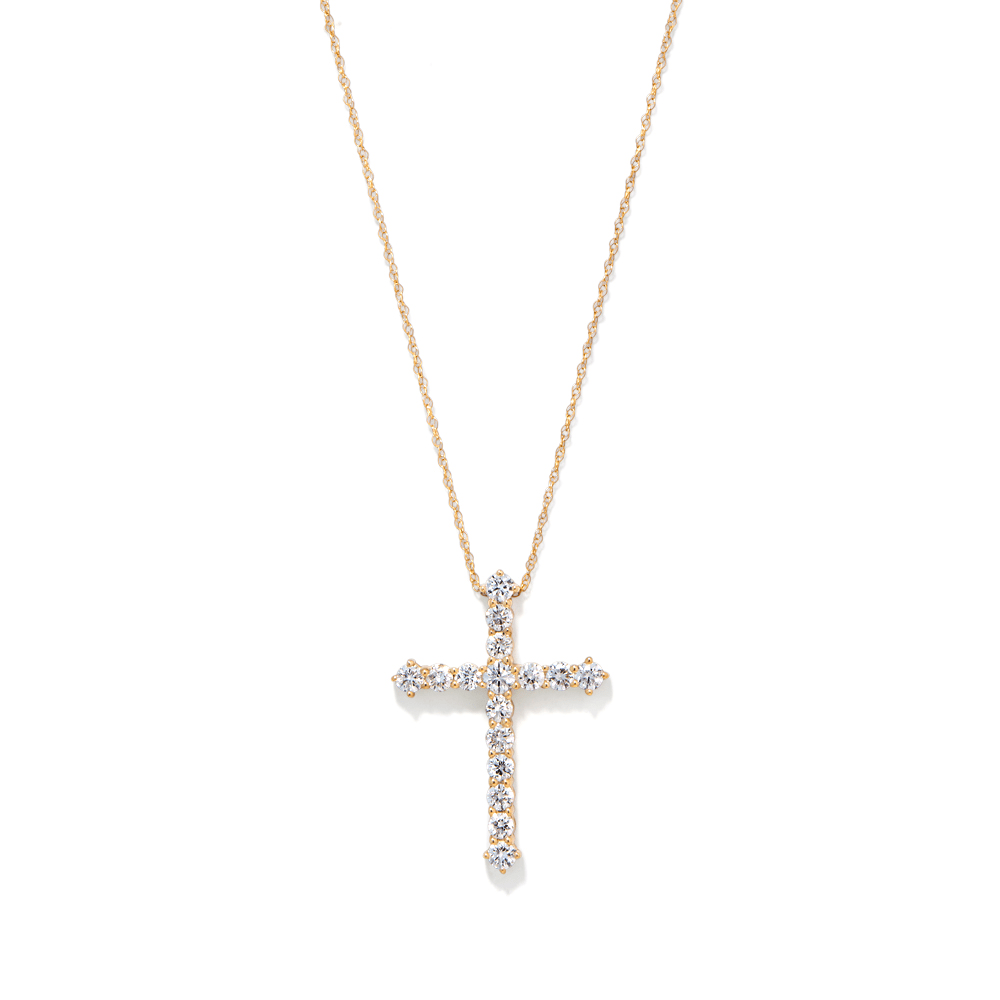 45cm Cross Necklace with 1.00tw of Laboratory-Grown Diamonds in 9kt Yellow Gold Pendants Bevilles 