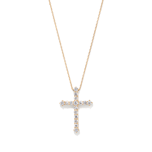 45cm Cross Necklace with 1.00tw of Laboratory-Grown Diamonds in 9kt Yellow Gold Pendants Bevilles 