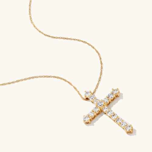 45cm Cross Necklace with 1.00tw of Laboratory-Grown Diamonds in 9kt Yellow Gold Pendants Bevilles 