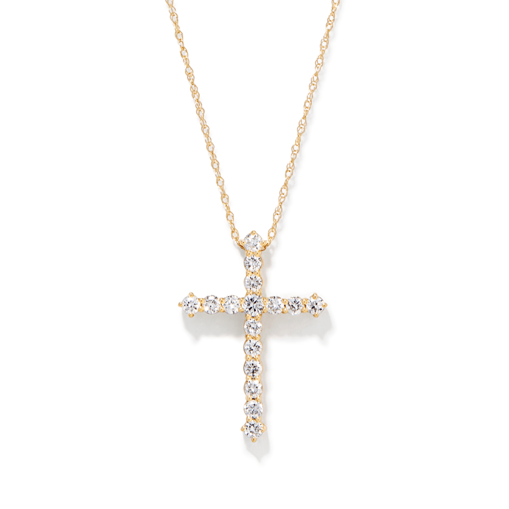 45cm Cross Necklace with 0.50tw of Laboratory-Grown Diamonds in 9kt Yellow Gold Pendants Bevilles 