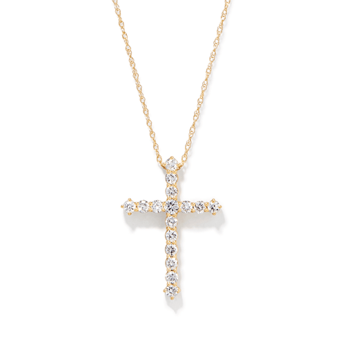 45cm Cross Necklace with 0.50tw of Laboratory-Grown Diamonds in 9kt Yellow Gold Pendants Bevilles 