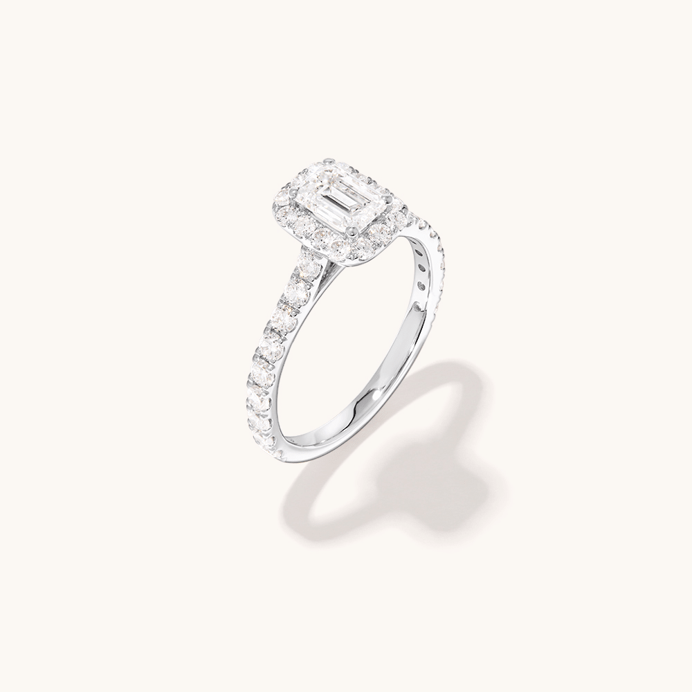 Emerald Cut Halo Ring with 1.50tw of Laboratory-Grown Diamonds in 9kt White Gold Rings Bevilles 