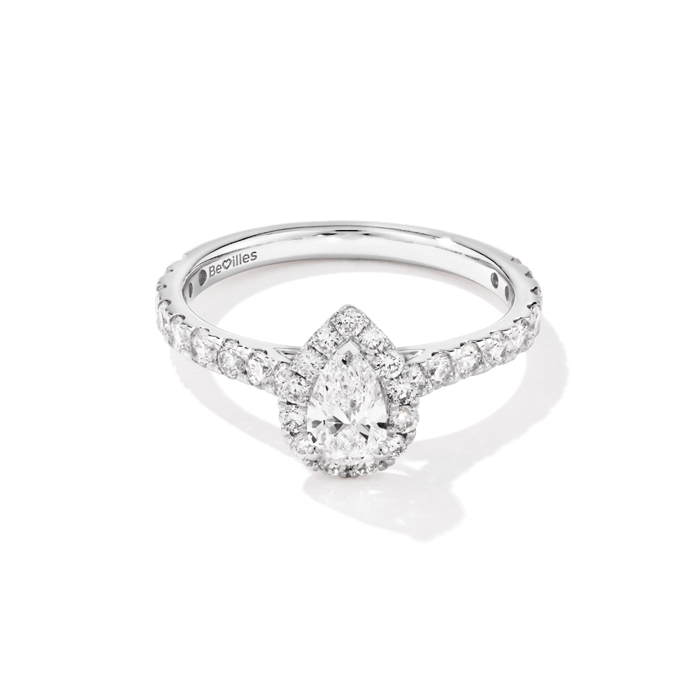 Pear Cut Halo Ring with 1.12tw of Laboratory-Grown Diamonds in 9kt White Gold Rings Bevilles 