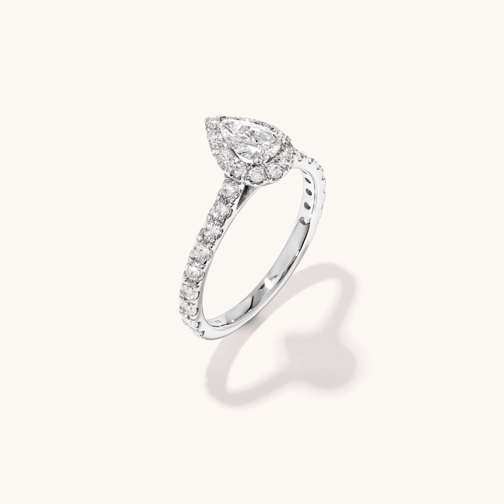 Pear Cut Halo Ring with 1.12tw of Laboratory-Grown Diamonds in 9kt White Gold Rings Bevilles 