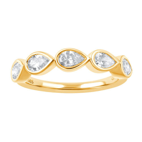 5 Pear Stone Ring with 3/4ct of Laboratory Grown Diamonds in 9kt Yellow Gold Rings Bevilles 