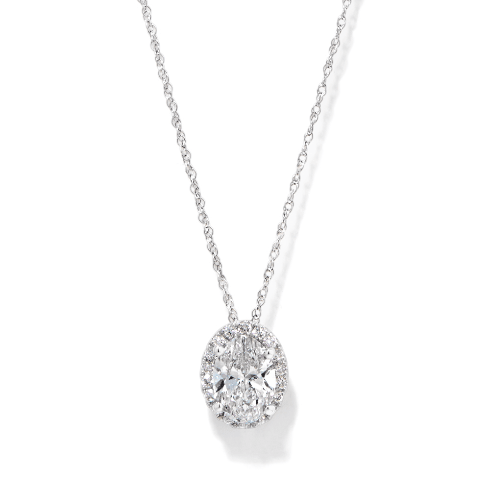 45cm Oval Hidden Halo Necklace with 1.10tw of Laboratory-Grown Diamonds in 9kt White Gold Pendants Bevilles 