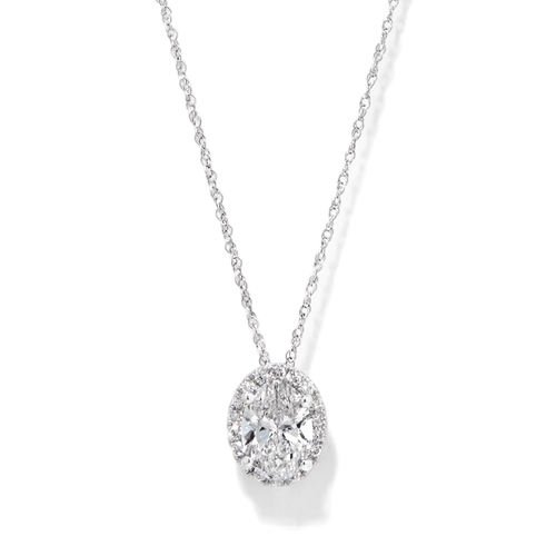 45cm Oval Hidden Halo Necklace with 1.10tw of Laboratory-Grown Diamonds in 9kt White Gold Pendants Bevilles 
