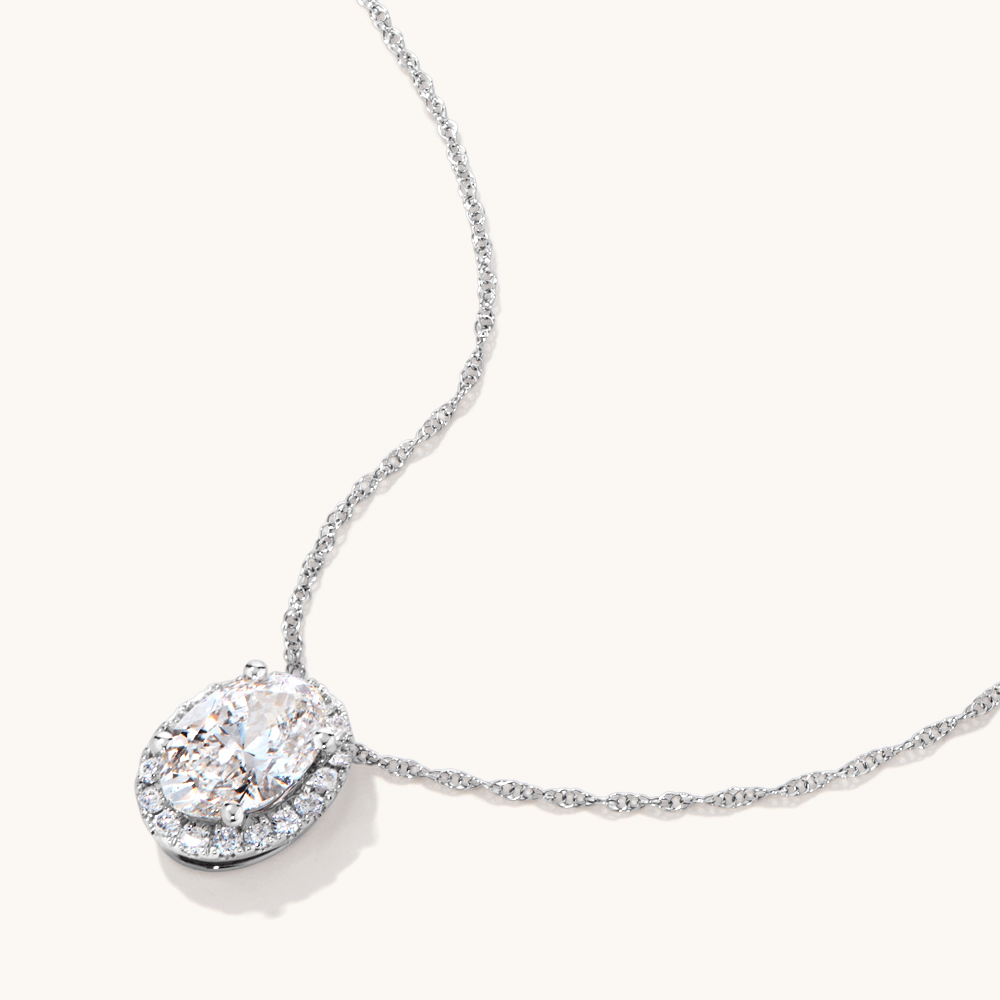 45cm Oval Hidden Halo Necklace with 1.10tw of Laboratory-Grown Diamonds in 9kt White Gold Pendants Bevilles 