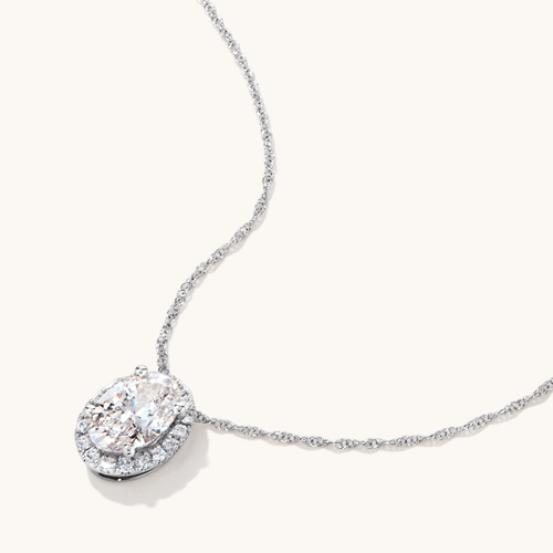 45cm Oval Hidden Halo Necklace with 1.10tw of Laboratory-Grown Diamonds in 9kt White Gold Pendants Bevilles 