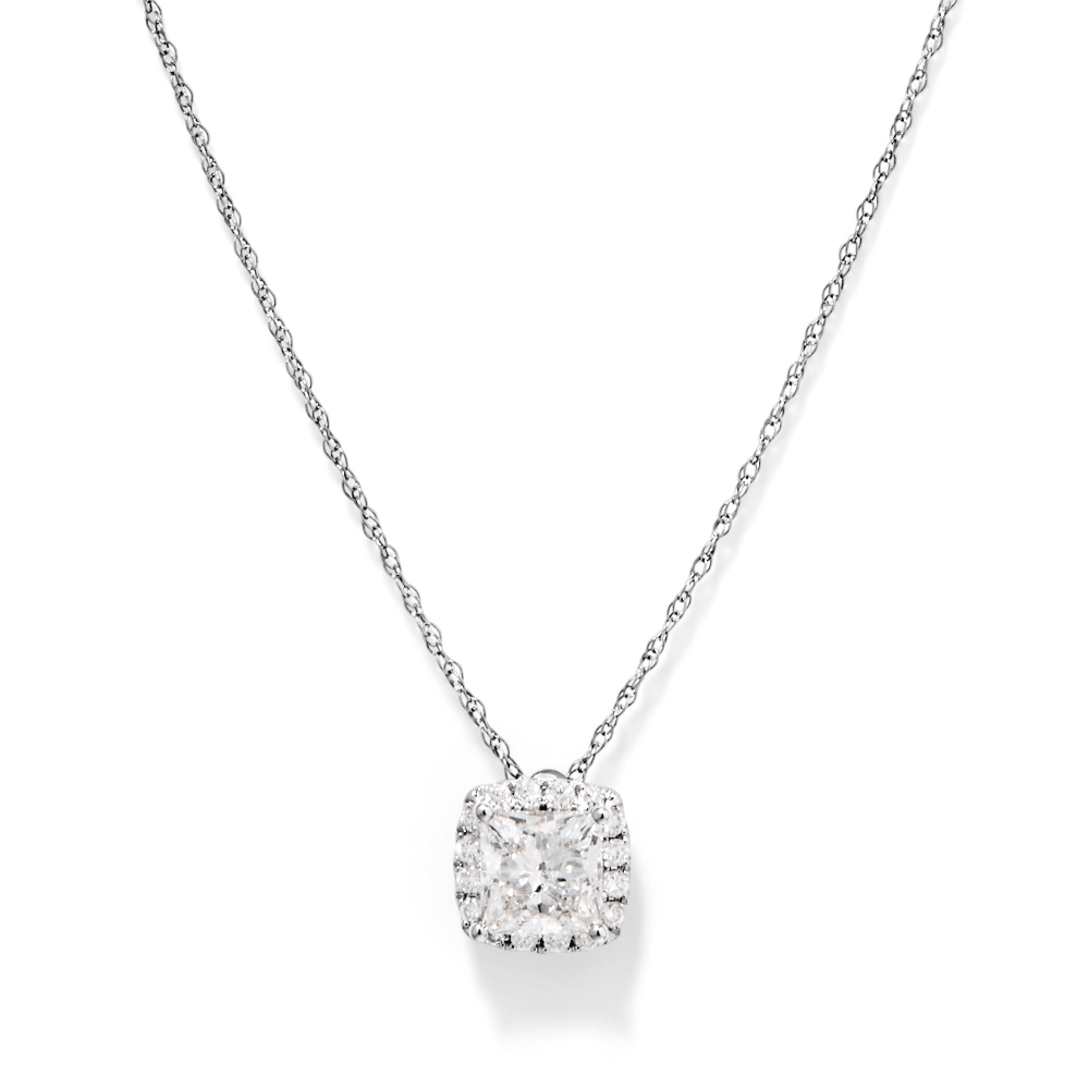 45cm Hidden Halo Necklace with 1.10tw of Laboratory-Grown Diamonds in 9kt White Gold Pendants Bevilles 