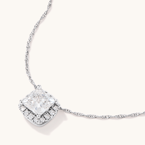 45cm Hidden Halo Necklace with 1.10tw of Laboratory-Grown Diamonds in 9kt White Gold Pendants Bevilles 