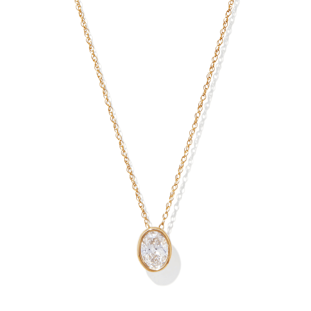 45cm Oval Cut Solitaire Necklace with 0.50ct of Laboratory-Grown Diamonds in 9kt Yellow Gold Pendants Bevilles 