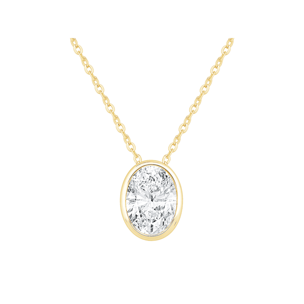 Oval Cut Solitaire Necklace with 1/2ct of Laboratory Grown Diamonds in 9kt Yellow Gold Necklaces Bevilles 